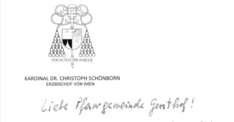 Schreiben von Kardinal Schönborn an die Pfarrgemeinde Gersthof (19.5.2020)